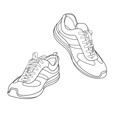El yapımı spor ayakkabılar, spor ayakkabıları. Klasik vintage tarzı. Doodle vektör illüstrasyonu.