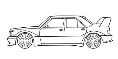 Beyaz arka planda beyaz klasik spor sedan araba 90 'lar tarzı. Vektör karalama biçiminde klasik bir araba