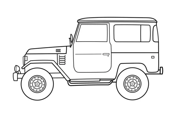 Road Reizen Suv Auto Zijaanzicht Vector Overzicht Doodle Illustratie — Stockvector