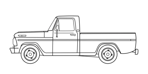Pick Truck Vintage Stijl Overzicht Vector Doodle Illustratie — Stockvector