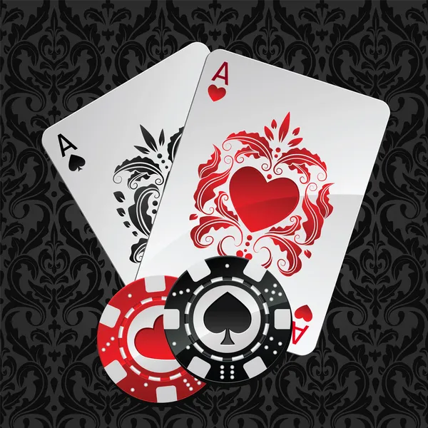 Δύο άσους παιγνιοχάρτων και μάρκες πόκερ — Διανυσματικό Αρχείο