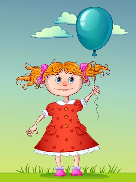 Mädchen mit blauem Ballon — Stockvektor