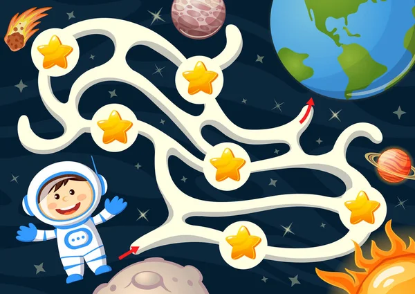 Nápověda Kosmonaut Najít Cestu Zemi Sbírat Všechny Hvězdy Labyrint Bludiště — Stockový vektor