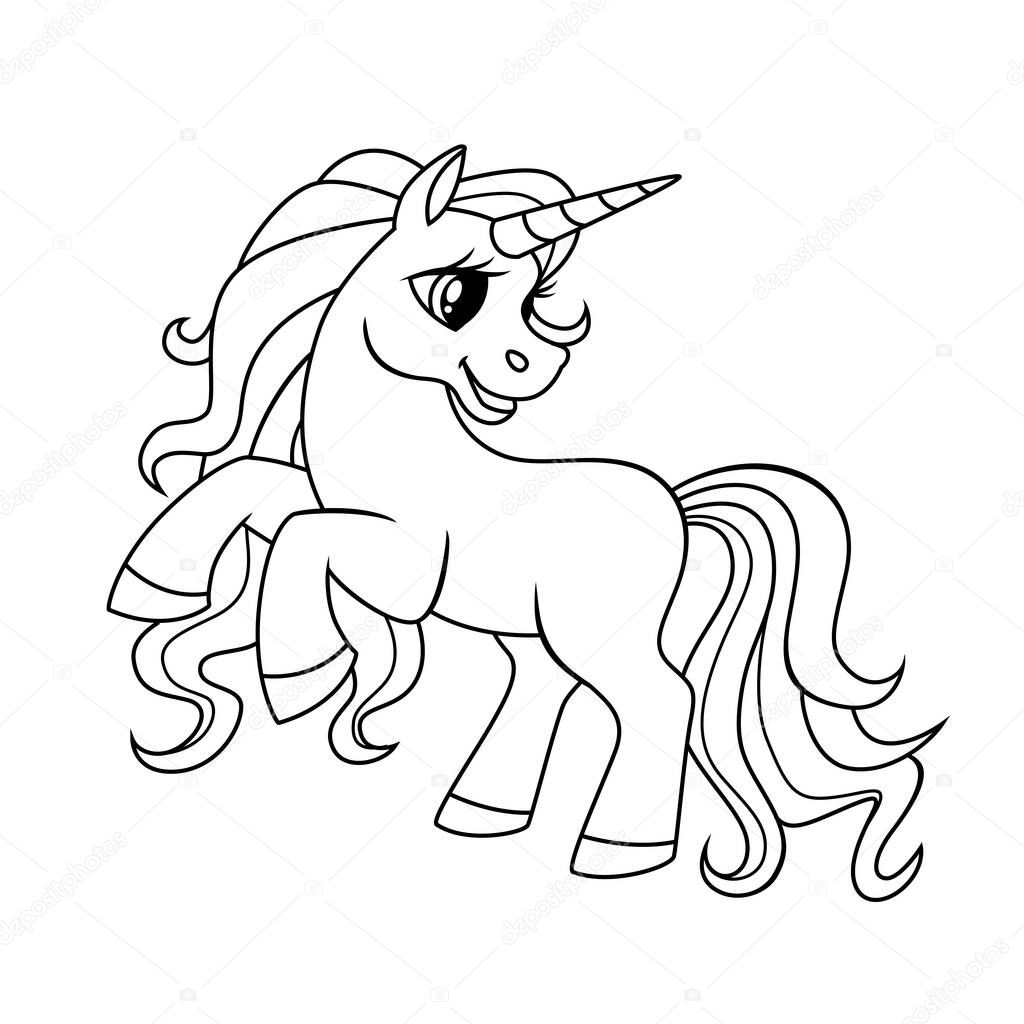 Unicorn. Black and white vector illustration for coloring book
