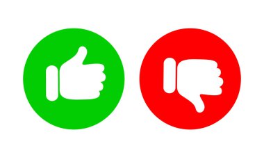 Baş parmak yukarı ve aşağı kambur. Simge sınıflandırılıyor. Vektör illüstrasyonu beyaz arkaplanda izole edildi