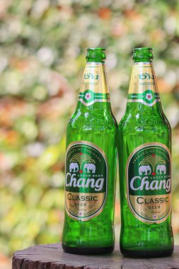 Chiang Mai Tay 2021 18 Temmuz Masada boş bir bira şişesi vardı Konuklara servis edilen ve geri dönüşüm için bir antikacıya satılan bir şişe Chang birası.
