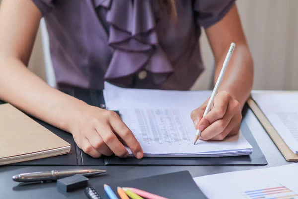 Accountant Examining Large Amount Income Expense Documents Laying Desks Offices — Fotografia de Stock