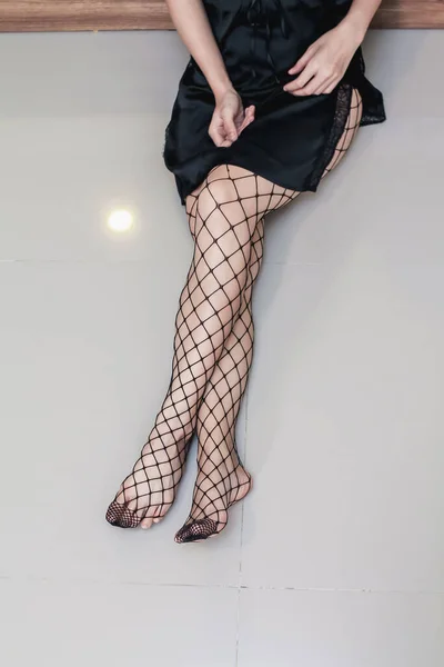 Soft Light Blurred Image Women Wearing Black Fishnet Stockings Popular — Stock Photo, Image