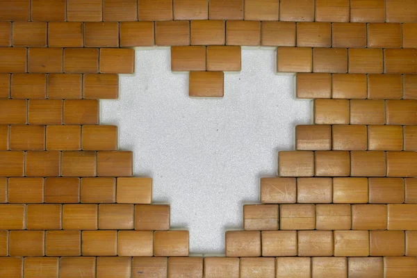 Numerous Small Bamboo Sticks Arranged Heart Shape White Background Symbolizing — Stock Photo, Image