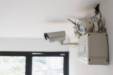 Chiang Mai Thai 24 February 2021 CCTV systems are installed in conjunction with bright or emergency lights to monitor security inside and outside the building and CCTV is still essential today.
