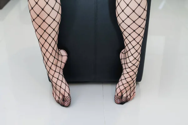 Soft Light Blurred Image Women Wearing Black Fishnet Stockings Popular — Stock Photo, Image