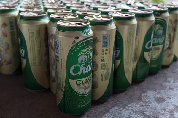 Chiang Mai Thailandia Agosto 2022 Numerose Lattine Birra Chang Sono — Foto Stock