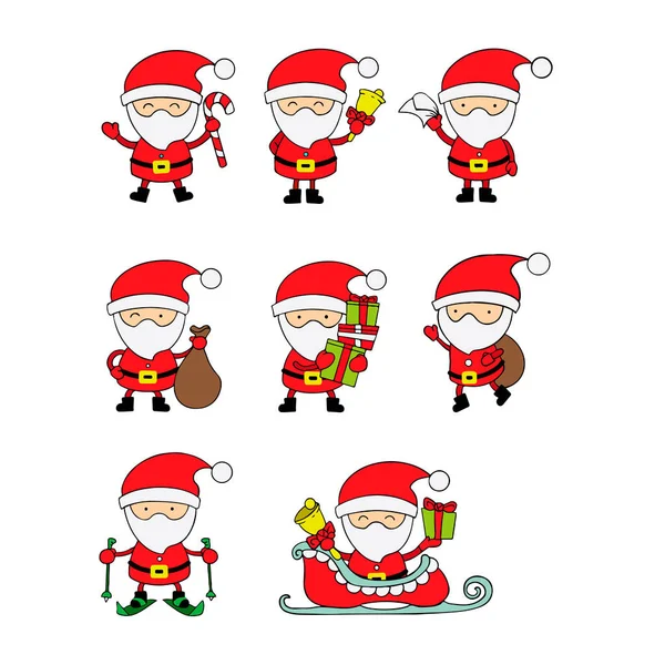 Julen uppsättning jultomten i röda kläder med ett vitt skägg isolerad på en vit bakgrund. Vektorillustration i platt stil för dekorationer, inbjudningar och kort till jul och nyår. — Stock vektor