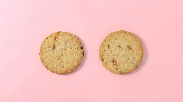 Unpacking Shortbread Cookies Package Pink Background Top View — Stock Photo, Image