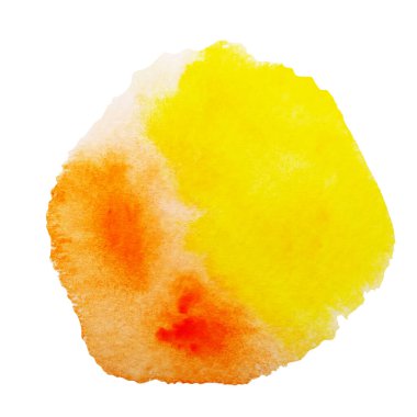 Canlı sarı ve turuncu daire, suluboya, soyut leke. Tasarım için resimleme arkaplanı