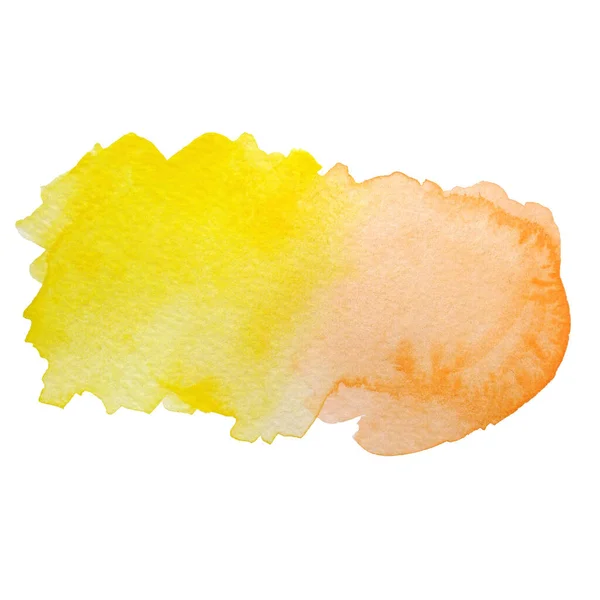 Aquarelle jaune et orange tache abstraite dessinée à la main sur fond blanc — Photo