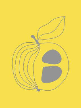 Soyut figürlü modern çizgi sanat elması. Poster, albüm ve defter kapağı, tişört, çanta, bardak.