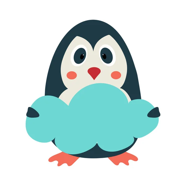 Карикатурный пингвин с облаком - место для копирования текста — стоковый вектор