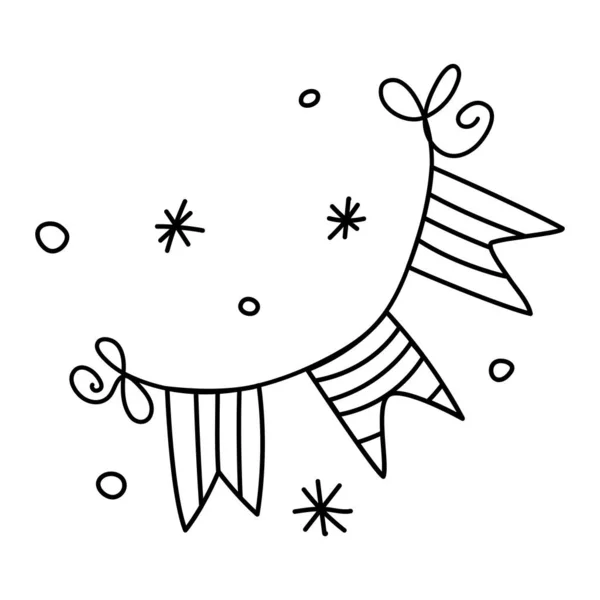 Bandeiras de férias Doodle, preto e branco elemento de design de Natal de inverno — Vetor de Stock