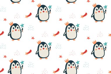 Sihirli değnekli Penguen Prenses, kayan yıldız. Kusursuz sihirli çocuk modeli