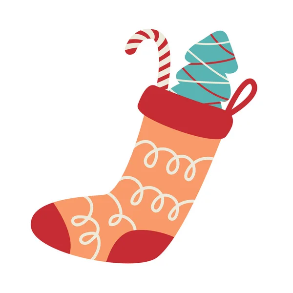 Рождественский носок, иллюстрация праздника каракулей — стоковый вектор