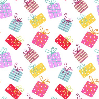 Gift boxes seamless pattern. The concept of celebration, donation, shopping. Pattern for a party for Birthday, Valentines Day, other holidays.