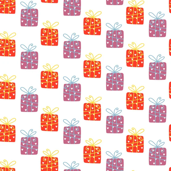 Gift boxes with hearts and bows. Seamless pattern for Valentines Day, meetings, dates, birthday — 图库矢量图片