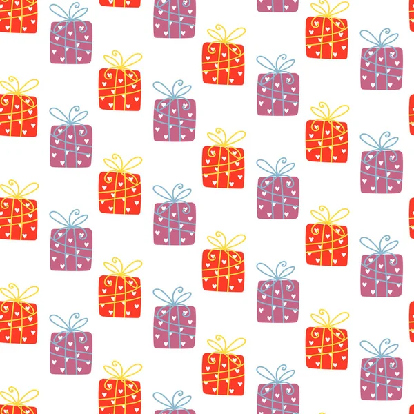 Gift boxes with hearts and bows. Seamless pattern for Valentines Day, meetings, dates, birthday — Διανυσματικό Αρχείο