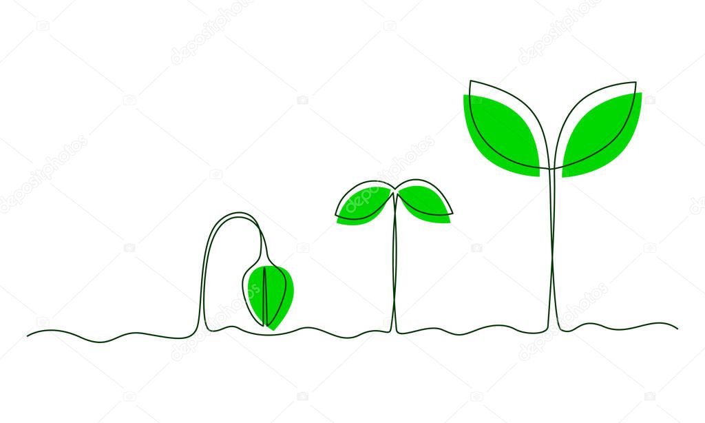 One continuous line of plant growth stages. The concept of environmental protection, Earth Day