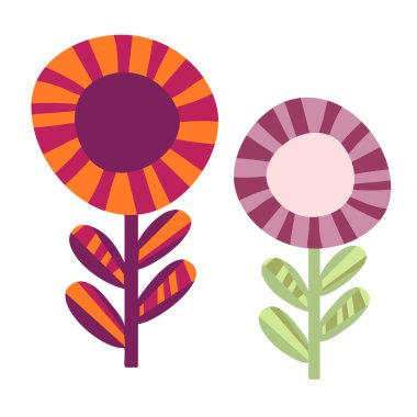 Dekoratif basit çiçekler. Etnik ayçiçekleri. Kartpostallar, tekstil ve posterler için tasarım ögesi