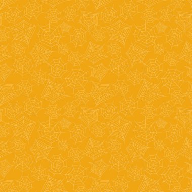 Sarı arka planda kusursuz beyaz örümcek ağı deseni. Cadılar Bayramı örümcek ağı arka planı