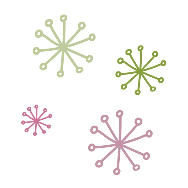 Conjunto de copos de nieve dibujados a mano o pistilos, centros florales. Elemento de diseño Doodle — Archivo Imágenes Vectoriales