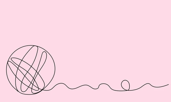 Knitting day. One continuous line of ball of thread on pink background — Stock Vector