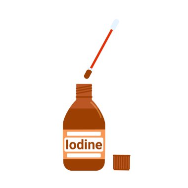 Yaraları tedavi etmek için pamuklu çubukla iyot şişesini aç.