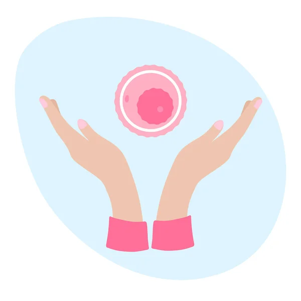 Γυναικεία Χέρια Κρατούν Πάνω Κάτω Ωοκύτταρο Έννοια Της Δωρεάς Αυγών — Διανυσματικό Αρχείο