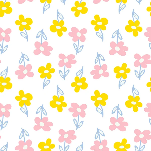 Cute Lato Bezszwowy Wzór Kwiatami Kwiatowy Dziewczęcy Odcisk Prosty Design — Wektor stockowy