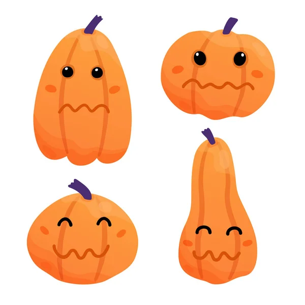 Cute Funny Happy Sad Pumpkin Character Autumn Holiday Halloween Pumpkin — Vetor de Stock