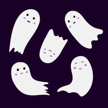 Cute ghosts. Halloween spirits set. Halloween characters. Vector illustration