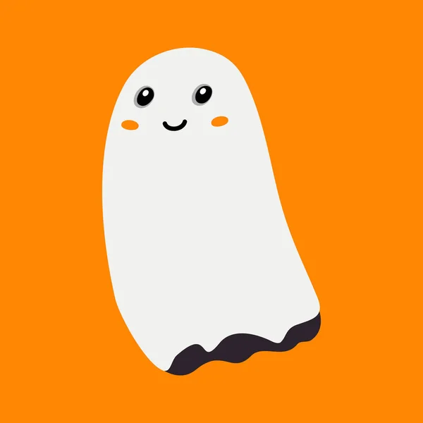 Smiling Flying Ghost Cute Cartoon Spirit Orange Background Vector Illustration — Stockový vektor