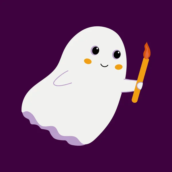 Cute Ghost Burning Candle His Hand Cartoon Fairy Tale Character — Image vectorielle