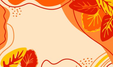 Sonbahar minimalist arka plan vektörü. Sonbahar yapraklı duvar kağıdı, element ve soyut şekil. Alışveriş afişi, broşür ya da poster. Vektör illüstrasyonu