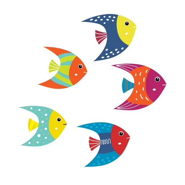 Cute Marine Tropical Fish Set Aquarium Cartoon Angelfish Vector Illustration — Stock Vector