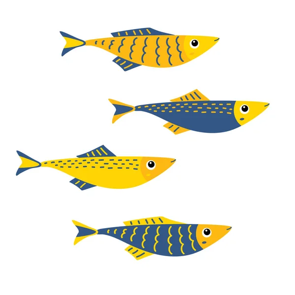 Niedlicher Fisch Set Von Bunten Fischen Unterwasserwelt Vektorillustration — Stockvektor