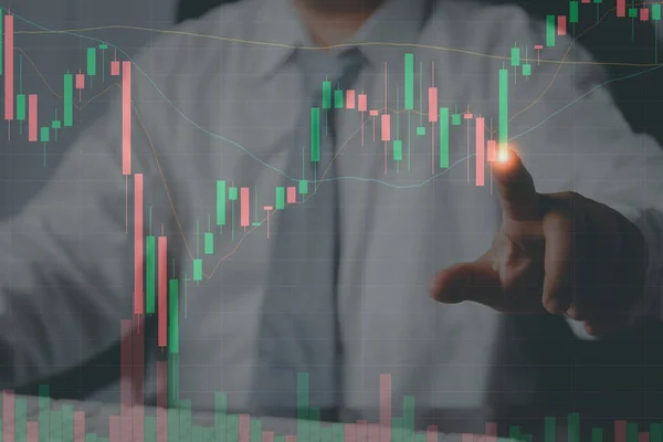 Zakenman Handelaar Raken Virtuele Hologram Voorraad Planning Strategie Aandelenmarkt Business — Stockfoto