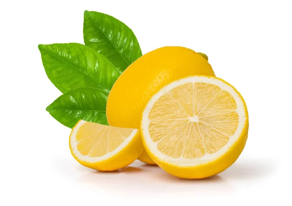 Fruto Limón Con Hoja Aislada Sobre Fondo Blanco Limón Entero — Foto de Stock