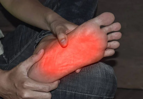 Tingling Burning Sensation Foot Asian Young Man Diabetes Foot Pain — Stock Photo, Image