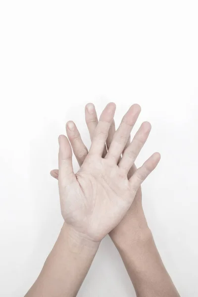 Пальмова Поверхня Обох Рук Азіатські Руки Китайці Ізольовані Білому Тлі — стокове фото