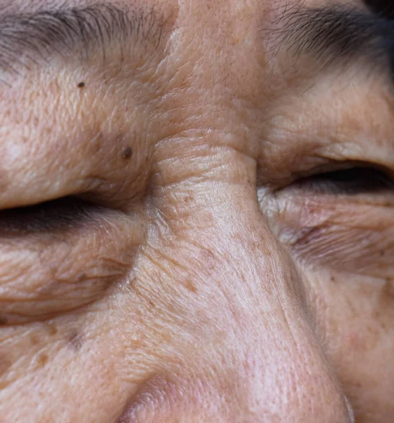 Arrugas Cara Anciana Del Sudeste Asiático Vista Cerca —  Fotos de Stock