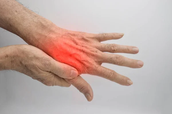 Pain Hand Southeast Asian Old Man Concept Hand Pain Arthritis — Stock Photo, Image