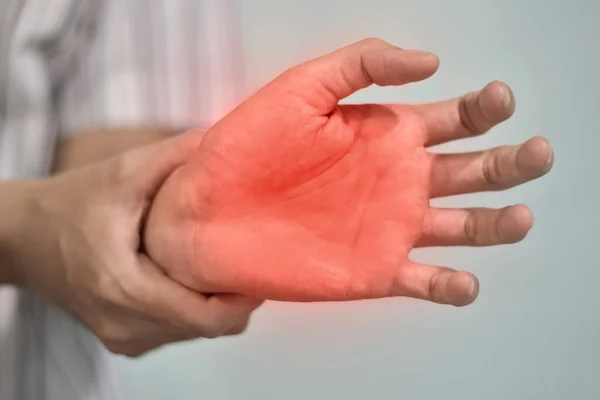 Aspecto Palmar Doloroso Del Joven Asiático Concepto Síndrome Compartimental Celulitis —  Fotos de Stock